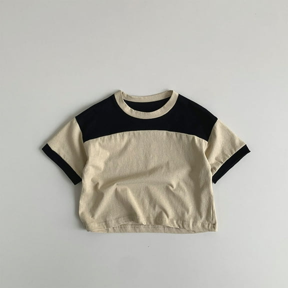 DAETIROS Boys T Shirt, Color Blocked Short Sleeve Soft Cotton Comfy Crewneck Casual Boys Summer Tee Black Size 6M-6