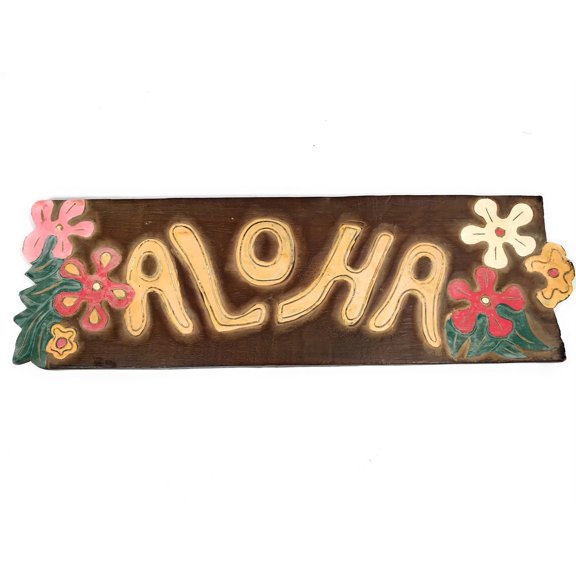 Rustic ALOHA Sign w/ Plumeria Flowers 24" - Hand Carved | #bds1200360