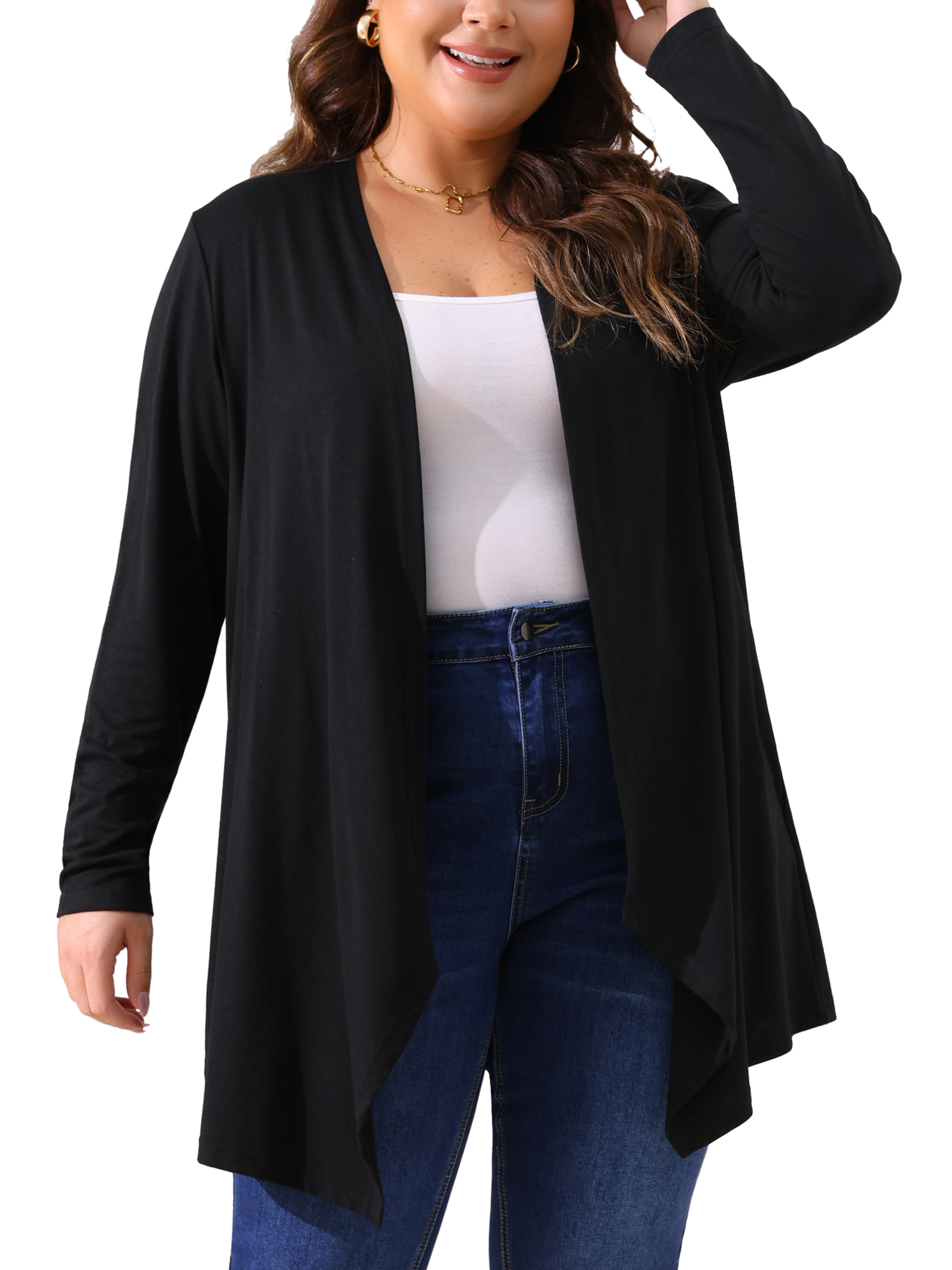 DARING DIVA Plus Size Long Sleeve Open Front Lightweight Cardigan 3X Black