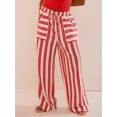 thumbnail image 6 of Women Drawstring Striped Pants Loose Wide Leg Trousers Casual Low Waist Pants Comfy Lounge Pants with Pockets Red S, 6 of 8