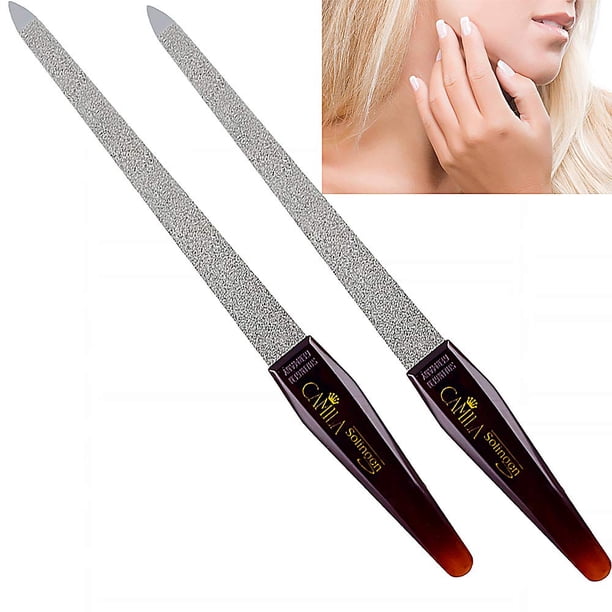 Camila Solingen CS18 Lima de uñas profesional de metal zafiro puntiaguda para el cuidado de las uñas de las manos y los pies. Fino grueso de doble cara para manicura y pedicura. Acero inoxidable de So