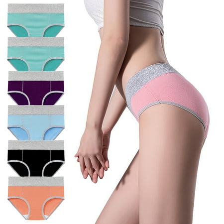 ATOYSOY Women s Classic Briefs Hip Lifting Cotton Panties  6 Pack Solid Lace Panty Teens Comfy Shapewear Control Briefs for Ladies Mid Waist Underpants Stretchy Multipack Clearance Black L