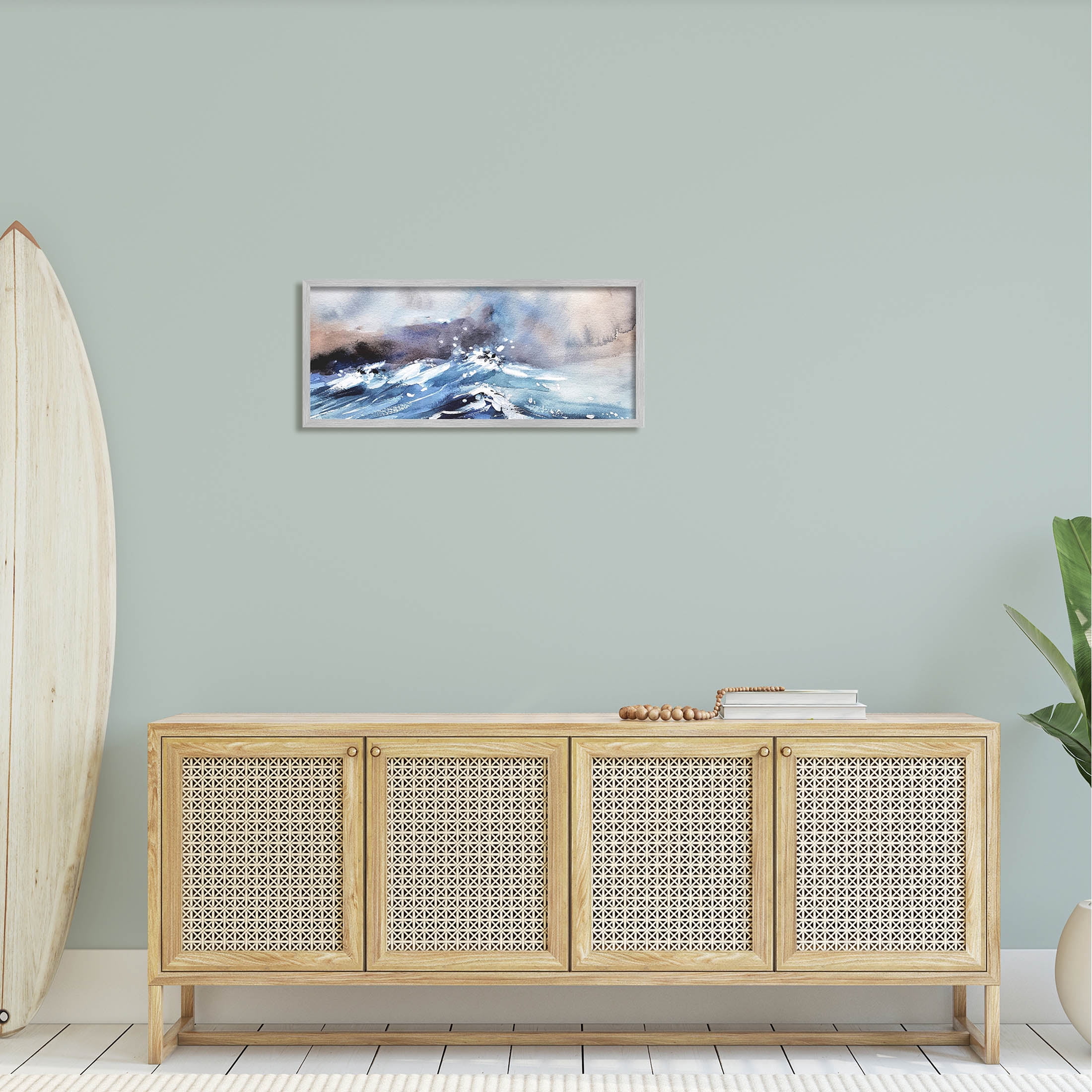 Marine Waves Ocean Weather Coastal Painting Gray Framed Art Print Wall Art