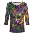 thumbnail image 5 of Cadancy Mardi Gras Shirts for Women Plus Size 3/4 Sleeve Pullover Holiday Tunic Tops Crewneck Trendy Mask Print Rave Party Carnival Tees Outfits, 5 of 5