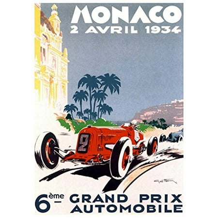 - Grand Prix De Monaco Poster 1934 French Vintage Car Racing New 24x34