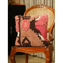 16" x 16" Boho Tufted Throw Pillow – Pink & Brown Tribal Geometric Textured Accent Cushion – Modern Eclectic Decor for Sofa & Bed