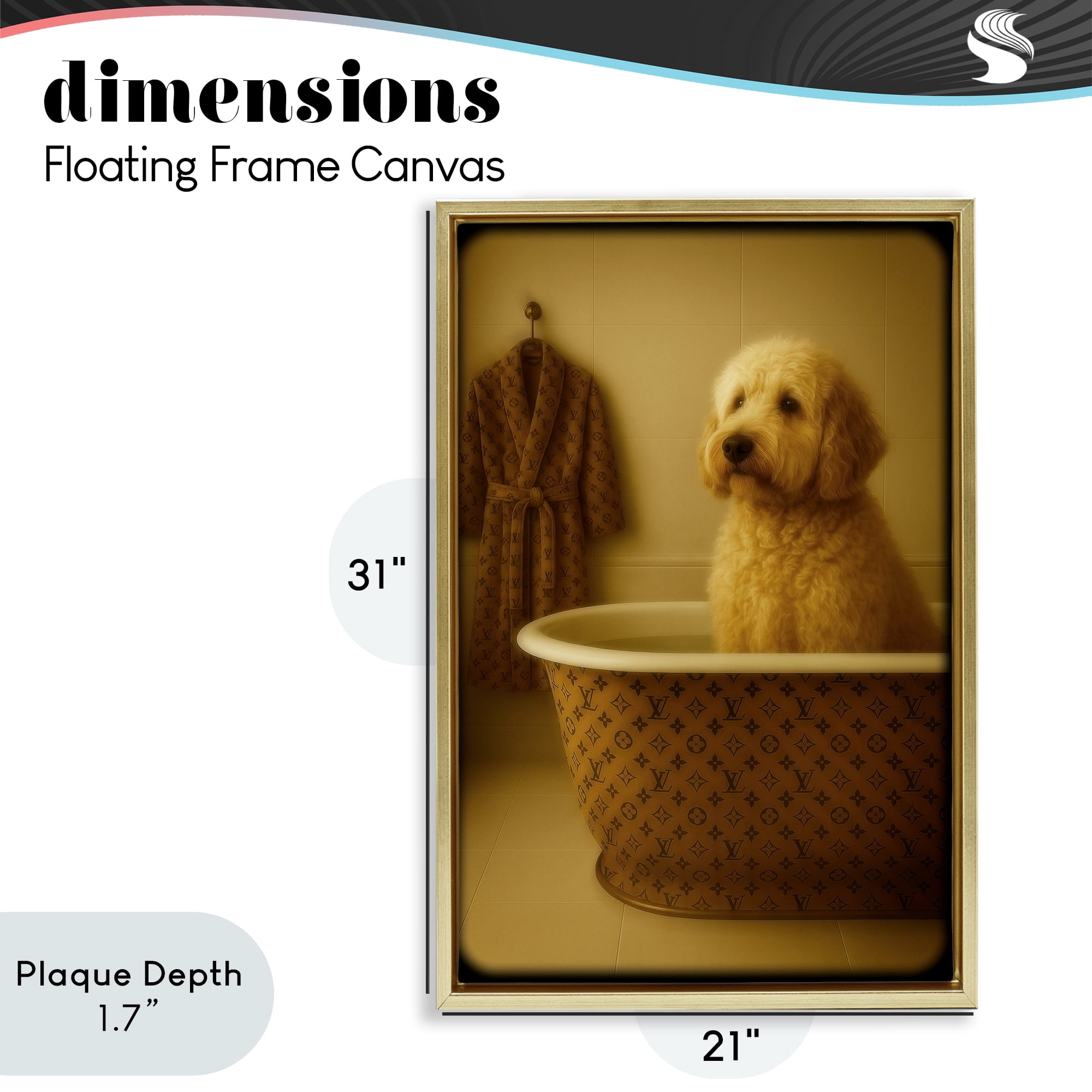 Stupell Industries Couture Dog in Luxury Tub Gold Framed Floater Canvas Wall Art, design by Grotto Studios
