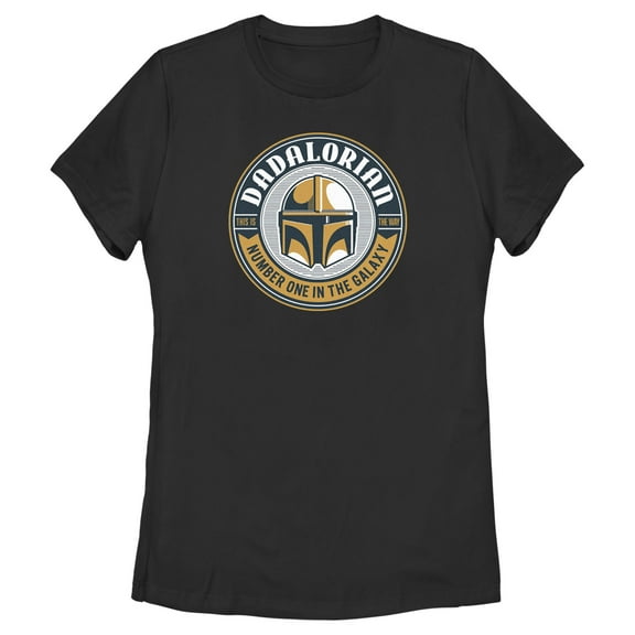 Women's Star Wars: The Mandalorian Din Djarin Dadalorian Number One in the Galaxy Sticker Graphic Tee Black Large