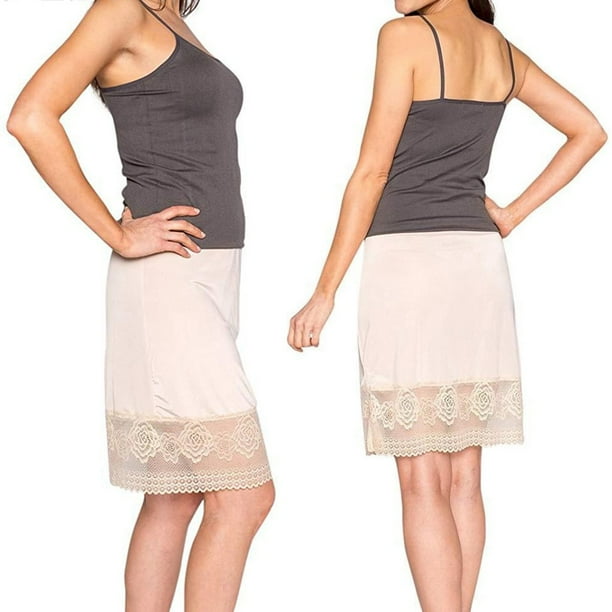 Femmes Couleur Unie Taille Haute Dentelle Jupon Genou Longueur