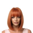 thumbnail image 1 of Perruque à Vagues pour Femmes, Perruque Courte avec Frange Orange, Cheveux Synthétiques Naturels, 1 of 4