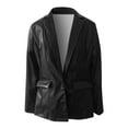 thumbnail image 5 of BKQCNKM Blazers for Women Womens Blazer Women's Warm Faux Leather Biker Jacket Zip Outer Jacket Lapel Short Jacket Wool Winter Top Leather Small Winter Coats for Women, Black L, 5 of 6
