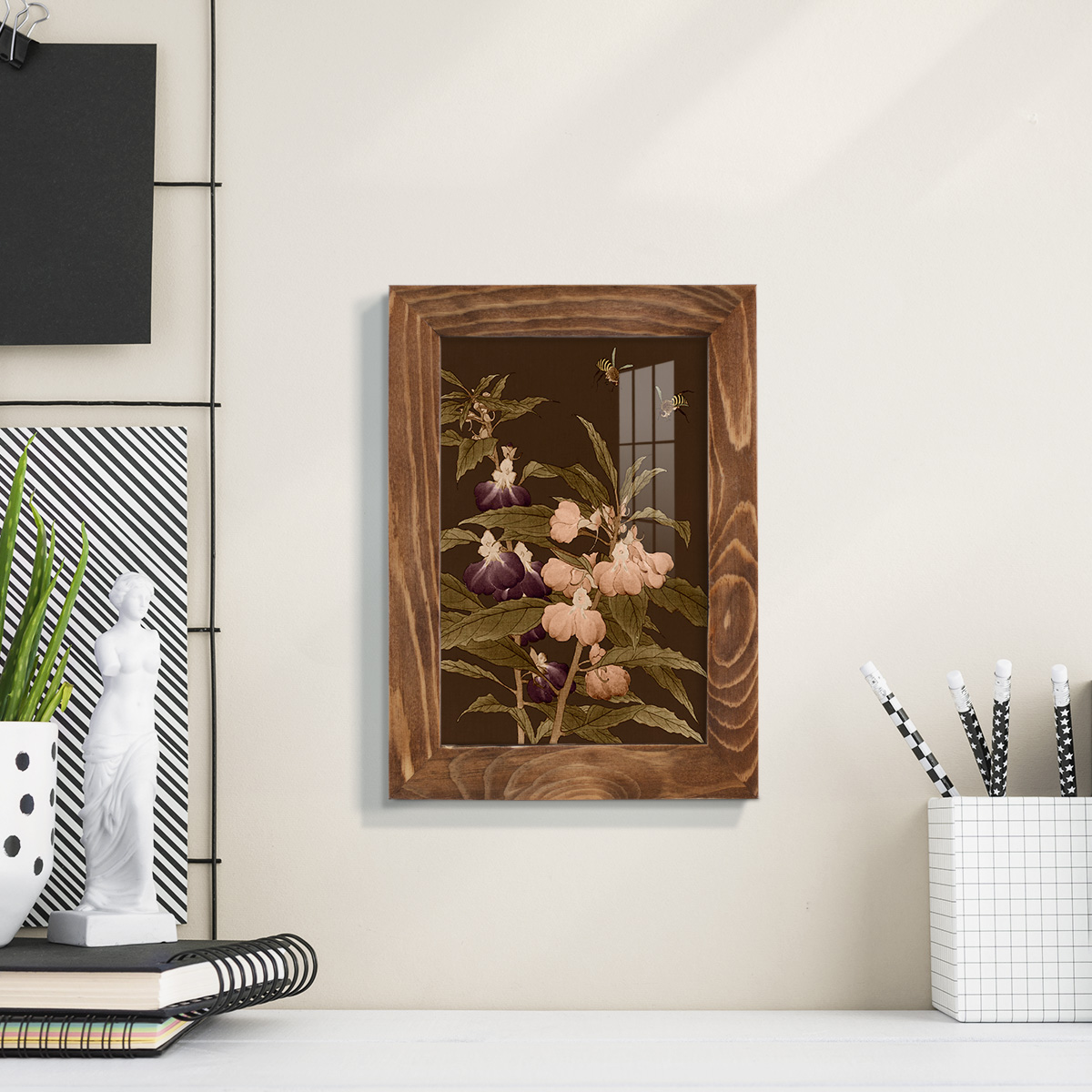 Asian Brocade IV - Framed Print w/glass - Walnut