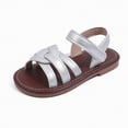 thumbnail image 6 of TOWED22 Girls Sandals Open Toe Princess Flat Sandals Strappy Summer Shoes Toddler/Little Kid Silver,11, 6 of 6