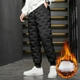 thumbnail image 3 of Skymirror Men Autumn Winter White Duck Down Padded Thermal Sweatpants Elastic Waist Drawstring Pockets Thickened Joggers Pants Streetwear, 3 of 8