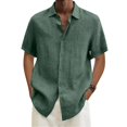 thumbnail image 3 of Yifymode Mens Short Sleeve Shirts Button Down Casual Summer Beach Vacation Lightweight Textured Pocket Dress Shirt Tops,Green L, 3 of 8