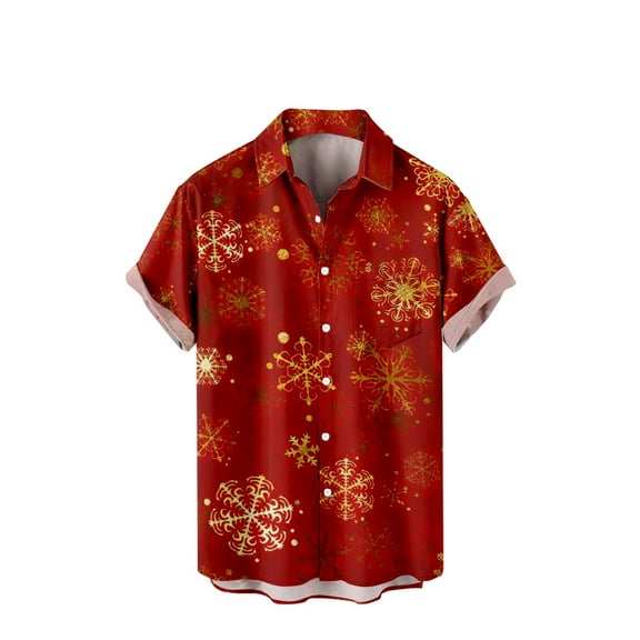 IROINNID Christmas Hawaiian Shirt for Men Button Up Short Sleeve Graphic Print Xmas Gift Christmas Vacation Shirt,Red