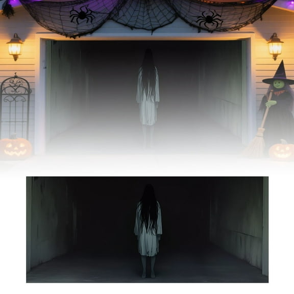 Halloween Garage Door Cover 7x16 FT - Witch Cauldron Backdrop Mural for Outdoor Indoor Decor, Spooky Party Wall Window Hanging Banner Home Yard Decoration