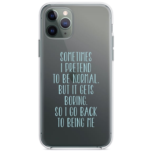 DistinctInk Clear Shockproof Hybrid Case for iPhone 11 (6.1" Screen) - TPU Bumper Acrylic Back Tempered Glass Screen Protector - I Pretend to be Normal But It Gets Boring