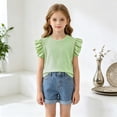 thumbnail image 2 of Quealent 2-5T Toddler Girls Ruffle Sleeve T Shirt Puff Short Sleeve Basic Tank Top Blouse Plain Solid Kids Casual Clothes (Green, 9-10 Years), 2 of 5