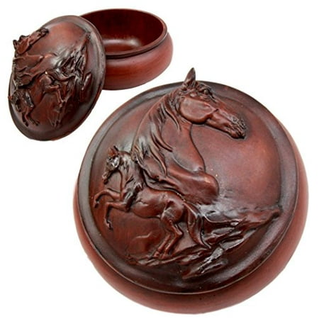 - Atlantic Collectibles Faux Wood Stallion Horse Galloping Rounded Jewelry Trinket Decorative Box Figurine 4.5