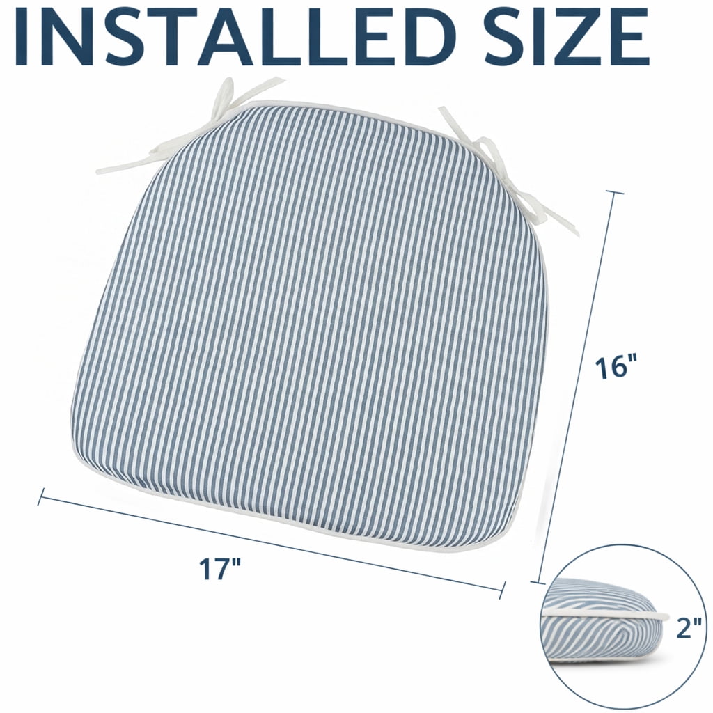 Leumius 4-Pack Outdoor Patio Dining Chair Cushion,All-Weather Water-Repellent U-Shape Thick Foam Seat Cushions with Ties for Garden,Patio & Dining Chairs,17"x16"x2",Blue and White Stripes
