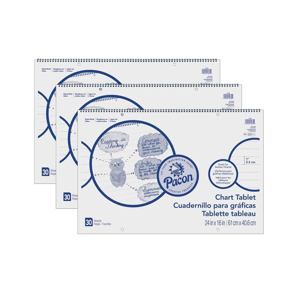 Chart Tablet, Cursive Cover, 1" Ruled, 24" x 16", 30 Sheets Per Tablet, 3 Tablets