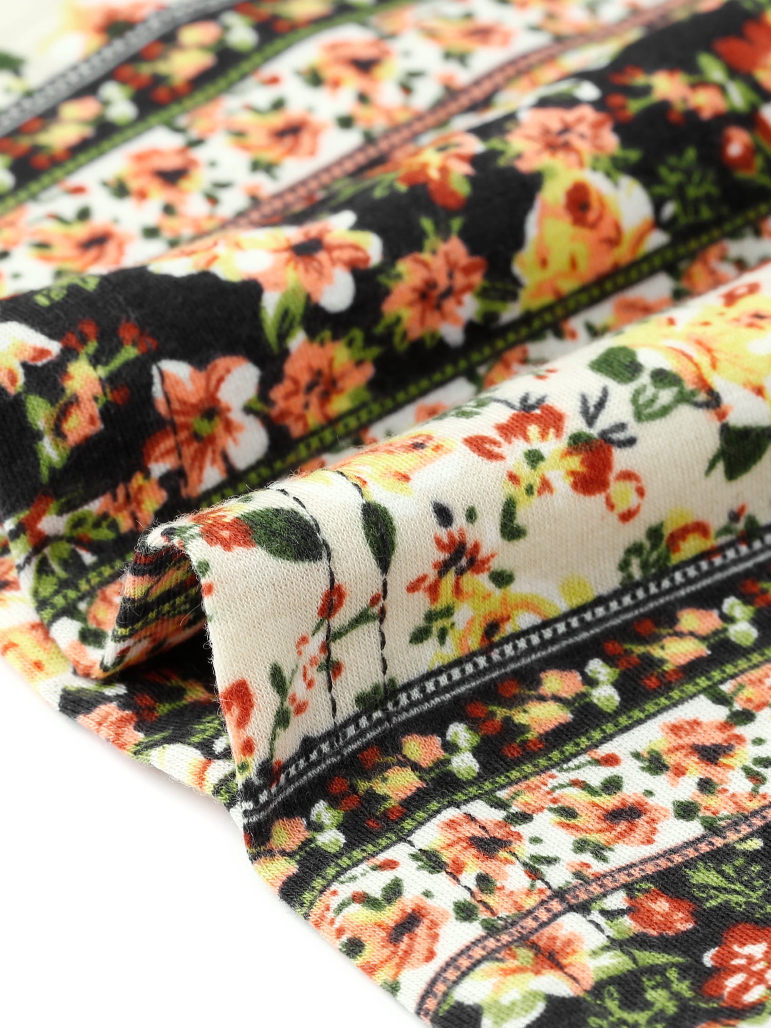 DARING DIVA Women's Plus Boho Floral Double Ruffle Sleeve Blouses 3X Black Yellow