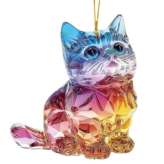 MOQIN Colorful Kitten Desktop Standing Decoration,Acrylic Decorative Sign Cat Figurine,2D Flat Decoration,Cat Lovers Gifts,Valentines Day Gifts,for Christmas Tree Holiday Decoration