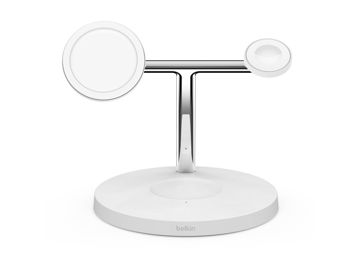 Restored Belkin- 3-in-1 Wireless Charging Stand (Older 2021 Release) for Apple Watch, iPhone Series, AirPods, White (Refurbished)