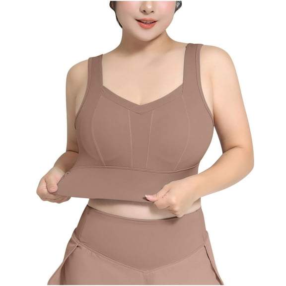 Xfvqtps Women Sports Bra for Large Breasts Back Buckle Hollow out Standard Strap High Impact Elastic Yoga Workout Crop Tank Top Coffee