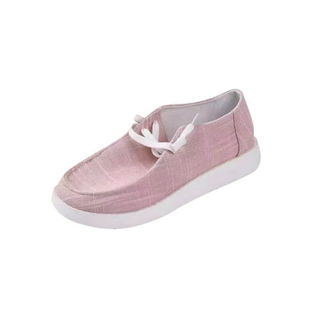 

JINMGG Flat Shoes for Women Plus Clearance Women s Autumn Single Shoe Canvas Tie Flat Heel Low Top Casual Solid Color Shoes Pink 39
