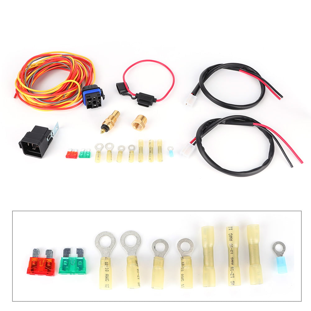 AUTEX NEW Dual Electric Cooling Fan 185 Degree On 165 Off Engine Fan Thermostat Temperature Switch 40/50 amp Relay Kit 