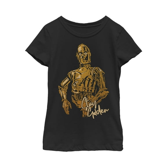 Girl's Star Wars: The Rise of Skywalker C-3PO Stay Golden Graphic Tee Black Medium