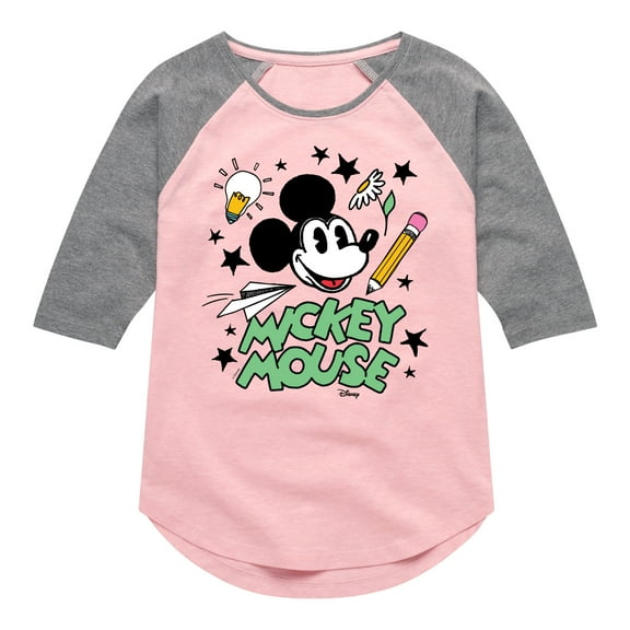 Disney - Mickey Mouse - School Icons - Toddler & Youth Girls Raglan Graphic T-Shirt