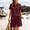 thumbnail image 3 of KIHOUT Women's Summer Casual Two Piece Outfit Short Sleeve Lapel Button V Neck Top and Shorts Set Loose Fit Breathable Cotton Linen Blend Tracksuit for Daily Vacation, 3 of 8