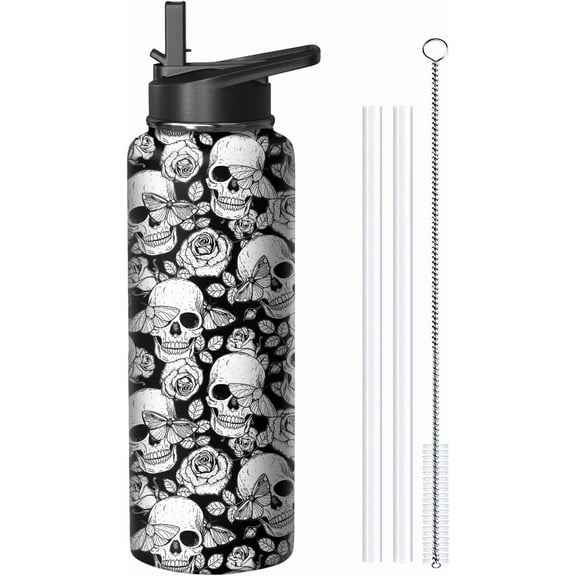 32oz Insulated Water Bottle with Handle & Straw, Stainless Steel Cat-Themed Travel Tumbler, Sport & Outdoor Coffee Mug, Gift for Women, Mom – Christmas, Mother’s Day Present