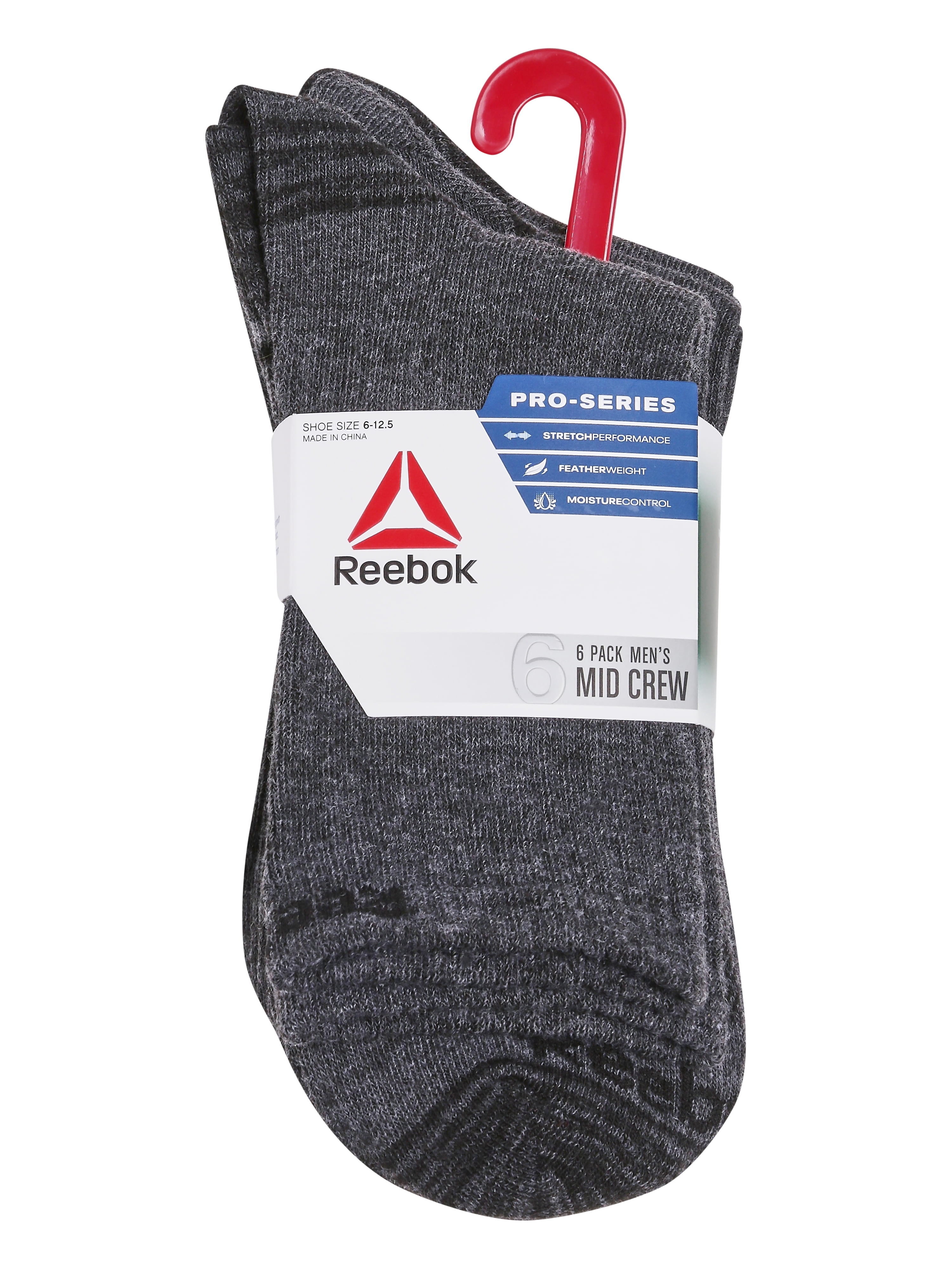 Reebok Men's Lightweight Mid Crew Socks, 6-Pack