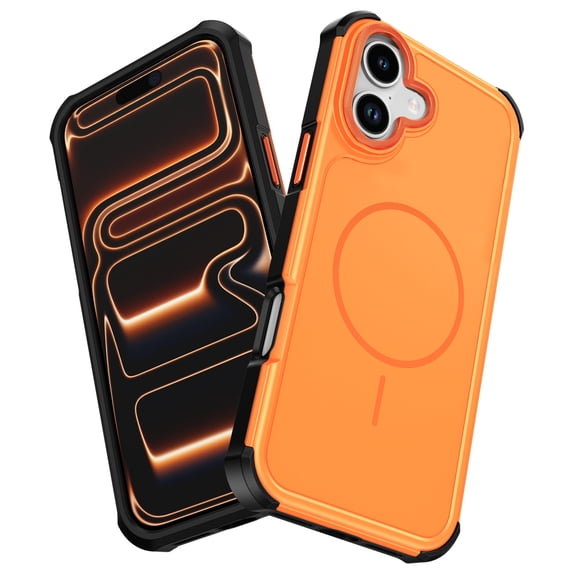 Feishell Magnetic For iPhone 16 Case Compatible with MagSafe, Military Grade Shockproof Phone Cover, Hard PC Rugged Heavy Duty Dual Layer Armor Case For iPhone 16,Orange
