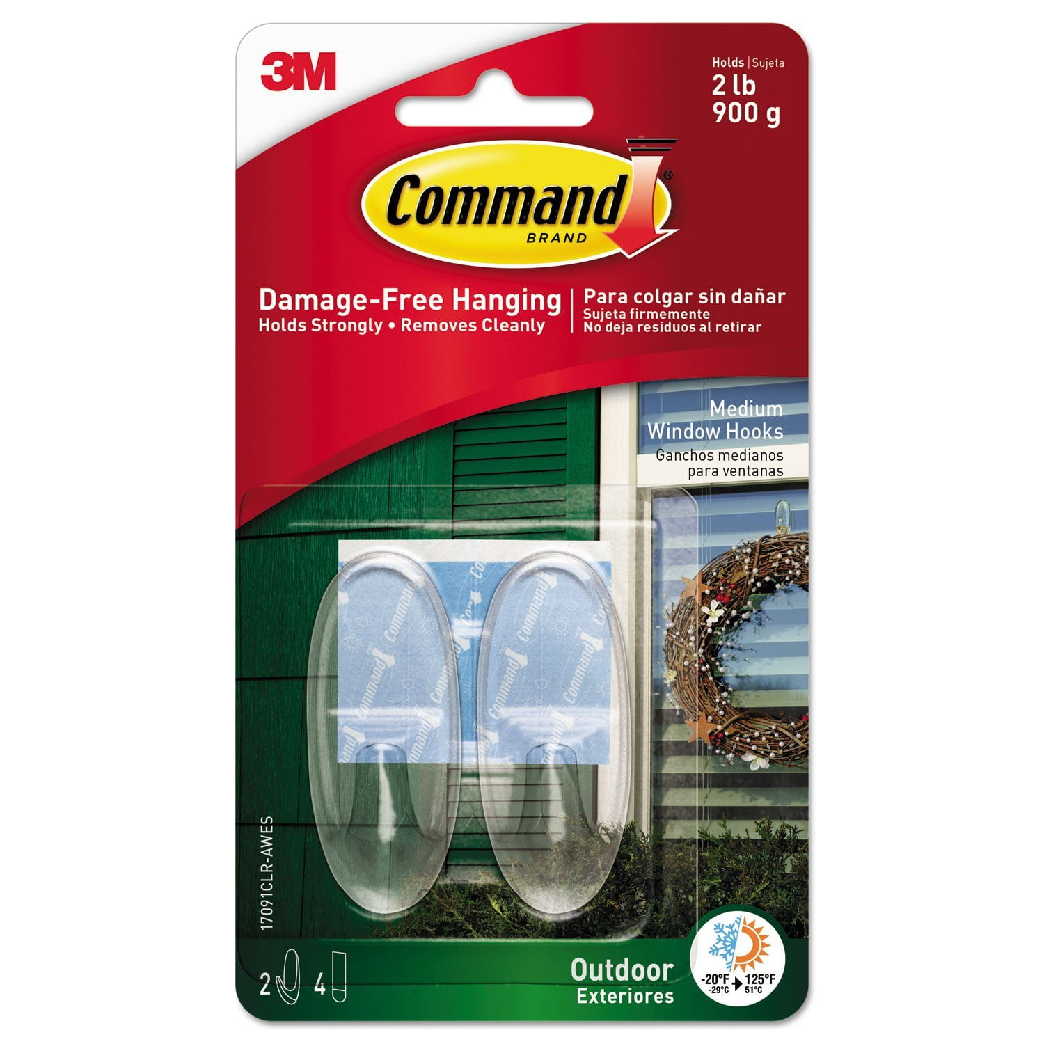 Command Strips 17091CLRAW Medium Clear Outdoor Window Hooks 2 Count