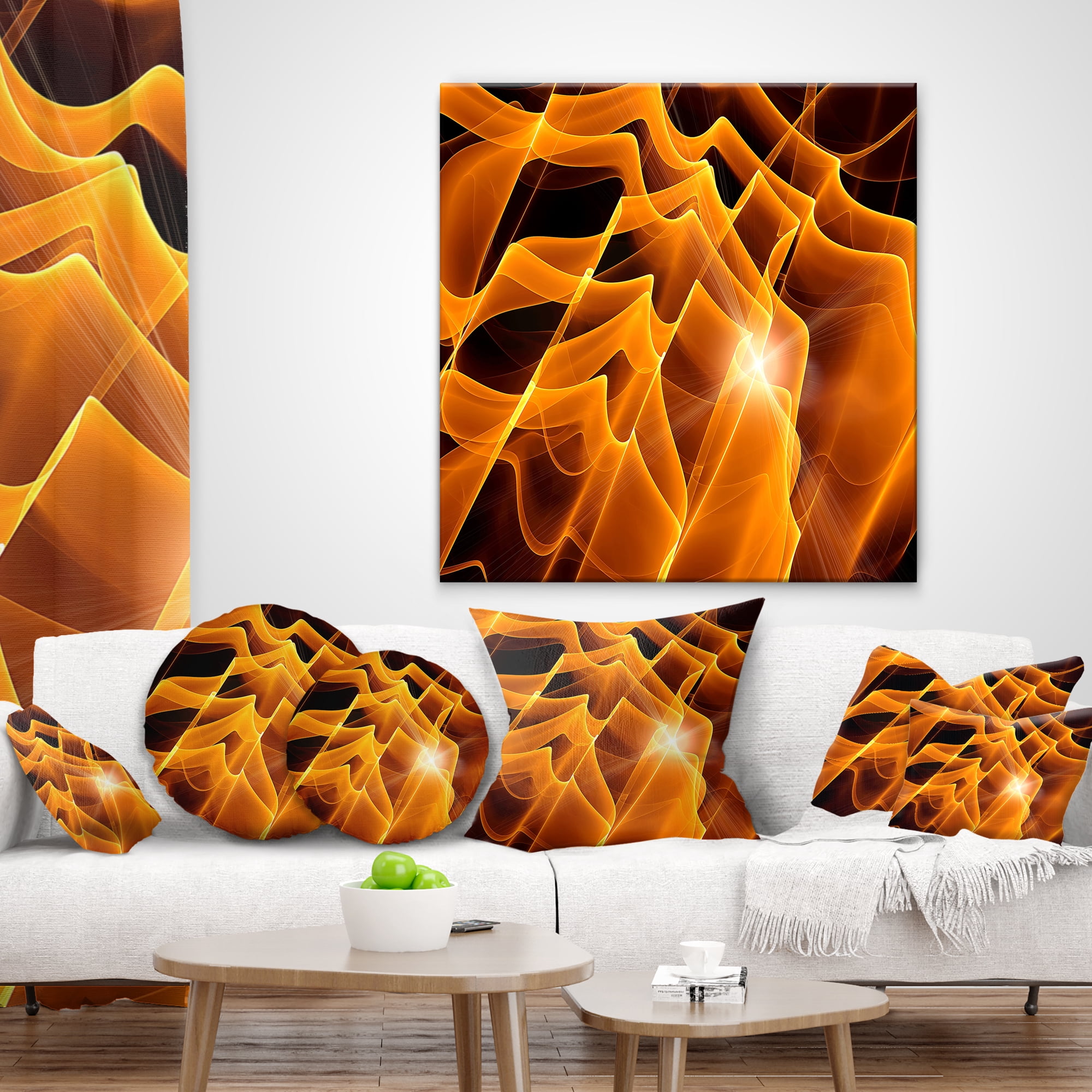 Designart Golden Yellow Abstract Fractal Design - Abstract Throw Pillow - 12x20