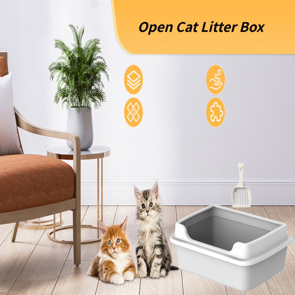 Cat Litter Box for Indoor Cats, Semi Enclosed Kitten Potty Pan,Easy to Clean ,High Sides Detachable Cat Toilet for Kitty Rabbit Small Pet ,Gray M 38x29x18.5cm