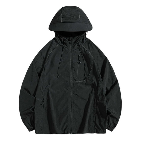 Rggeeun Jackets For Men Summer Lightweight Hooded Zipper Jacket Breathable Sunscreen Outdoor Windbreaker For Daily Wear Outwear Streetwear