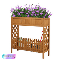 Tcbosik Wooden Raised Garden Bed with Shelf and Legs, 36x35in Elevated Planter Box for Outdoor, Backyard, Patio, Garden, Deck, Wood Color