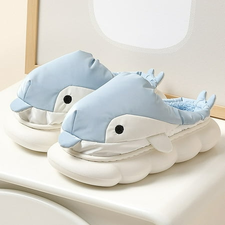 

CoCopeanut 2022 Cute Dolphin Design Women Slippers Warm Plush Home Shoes Waterproof Platform Couple Warm Indoor Cotton Shoes Slippers