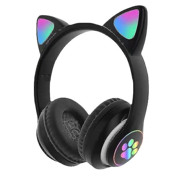 Auriculares para niños, Auriculares inalámbricos Bluetooth para niños, adolescentes y adultos, Auriculares Bluetooth con micrófono, Auriculares con Orejas de Gato para niñas y Mujeres (Negro