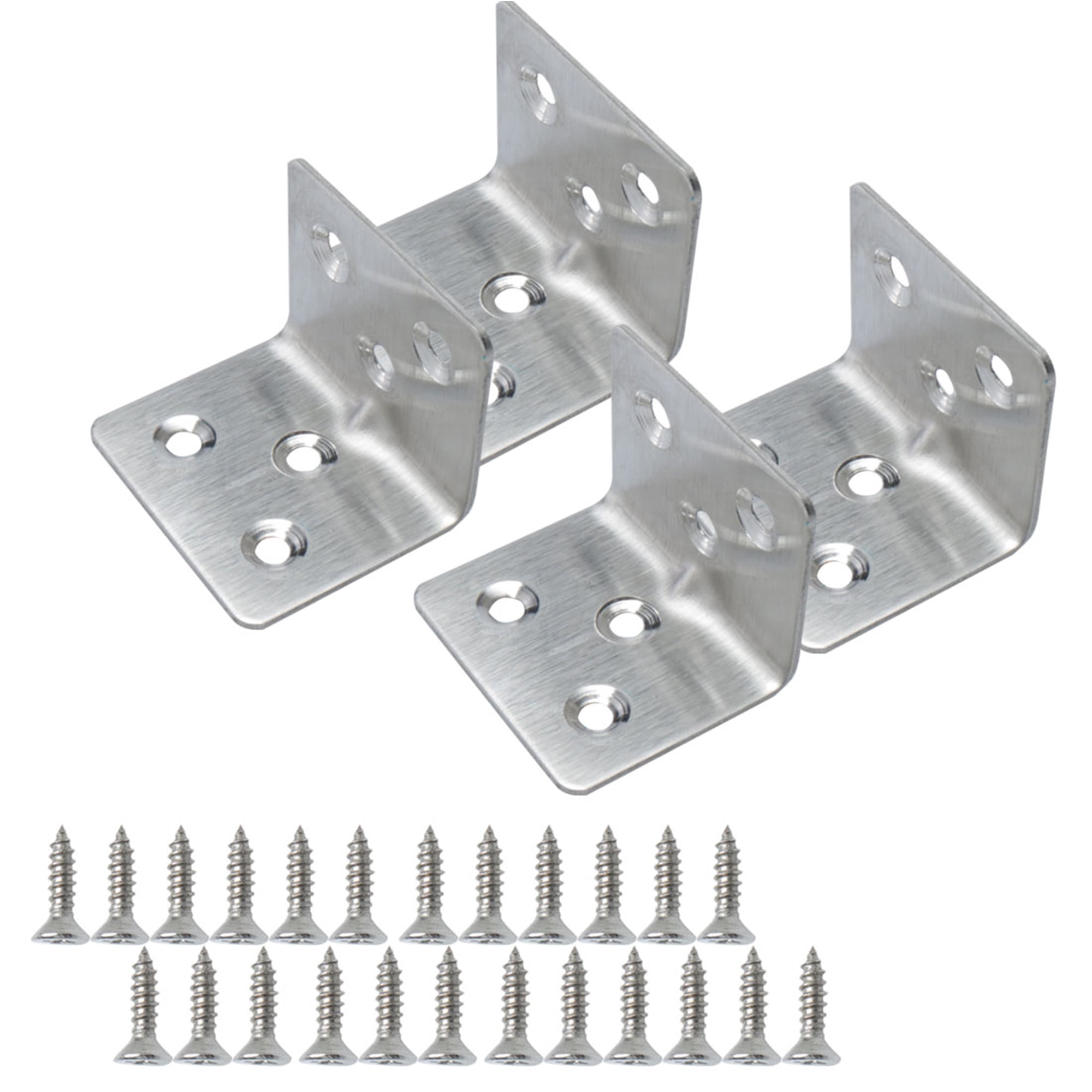 Silver Stainless Steel L Shape Right Angle Brackets 5mm Hole Dia Pack of 10 
