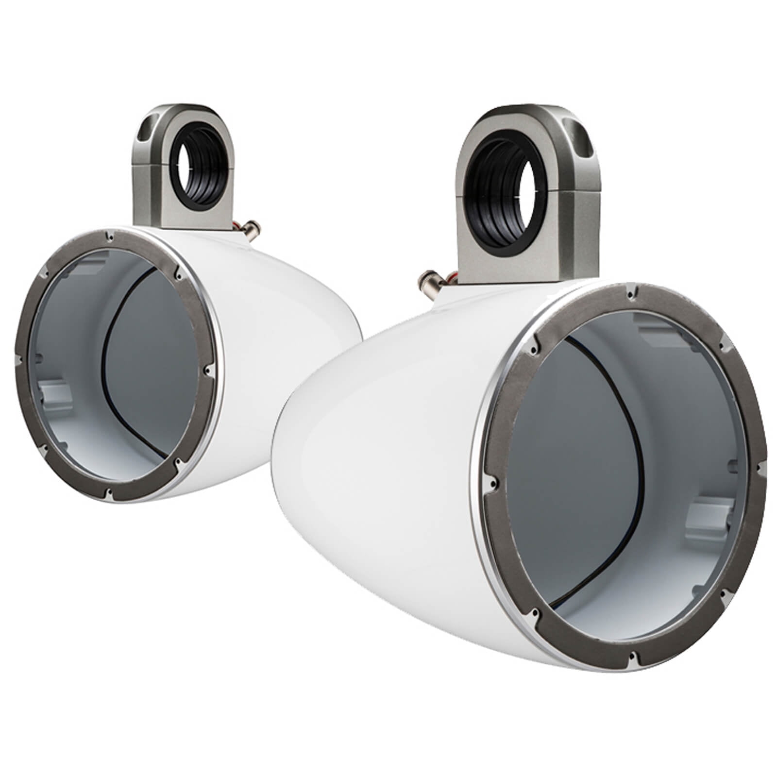 1 Pair (QTY 2) of Kicker 8" 2-Way 300 Watts Max Power Coaxial Marine Audio MultiColor LED Speakers with White Grilles, (QTY 2) 8" Marine Tower Speaker Enclosures - White