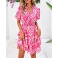 thumbnail image 2 of Vestido BTFBM para mujer, estampado floral, cuello en V, manga corta, volantes, 2 of 9