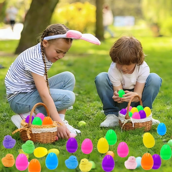 Homesteed Easter Basket Stuffers LED Light Up Puffer Chick Prefilled Easter Eggs Reusable Sensory Stress Relief Toys for Kids Party Favors