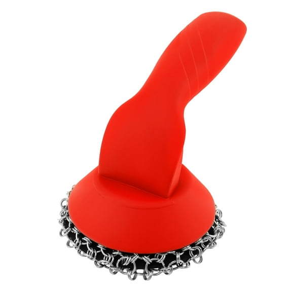 Threns Cast Iron Scrubber with Silicone Handle Portable Cast Iron Cleaner Brush Stainless Steel Chain Mail Scrubber Practical Cast Iron Sponge Scrubber for Cleaning Pots Pans Skillet